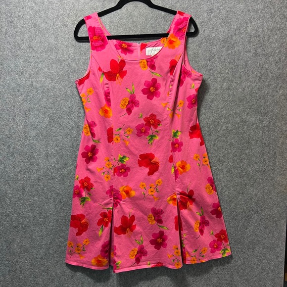 Vintage Y2K‎ Sag Harbor Pink Floral Sleeveless Dress Women's L Petite Fitted 90s - Picture 6 of 9